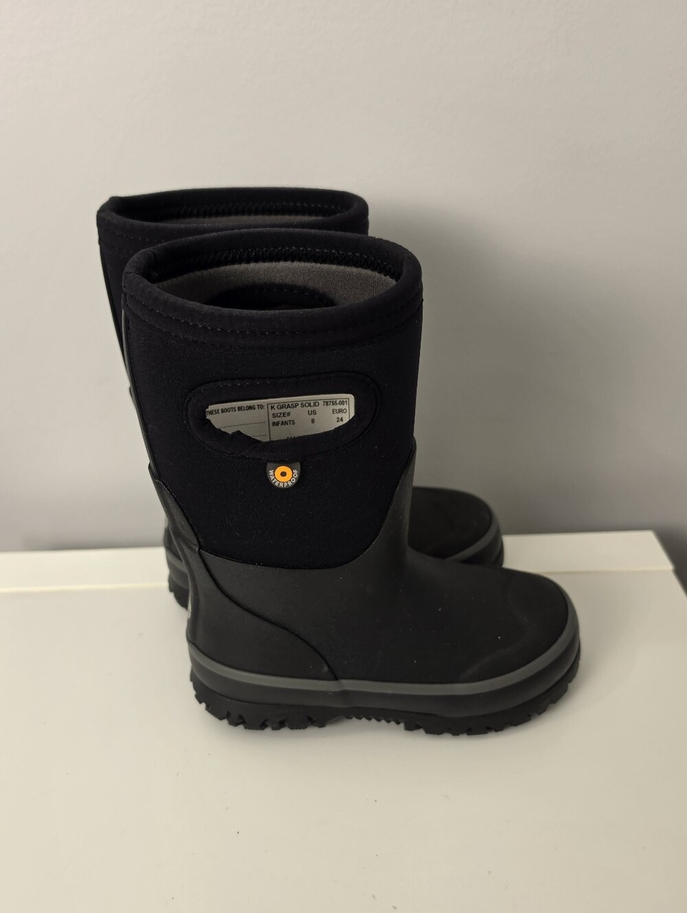 Bogs Kids Grasp Solid Waterproof Winter Rain Boots Black Toddler Infant Size 8 - Picture 3 of 16